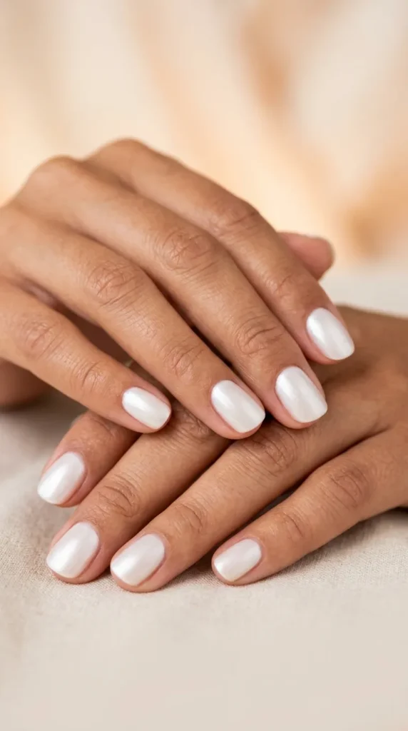 Pearlized White Short Nails