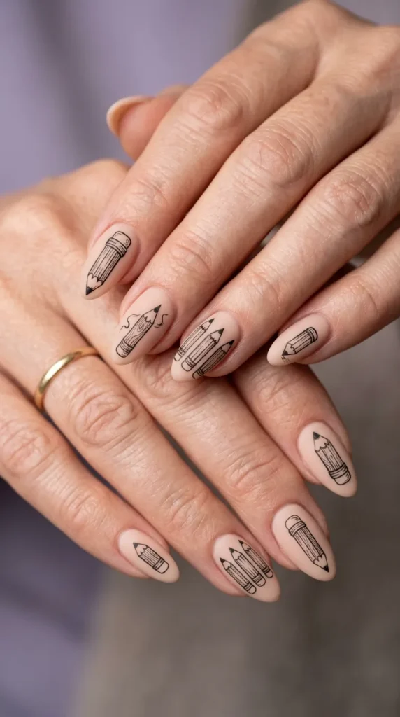 Pencil Doodle Nail Art