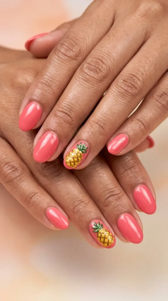 Pineapple themed accent nails
