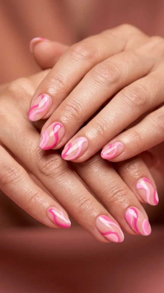 Pink Abstract Swirl Nails