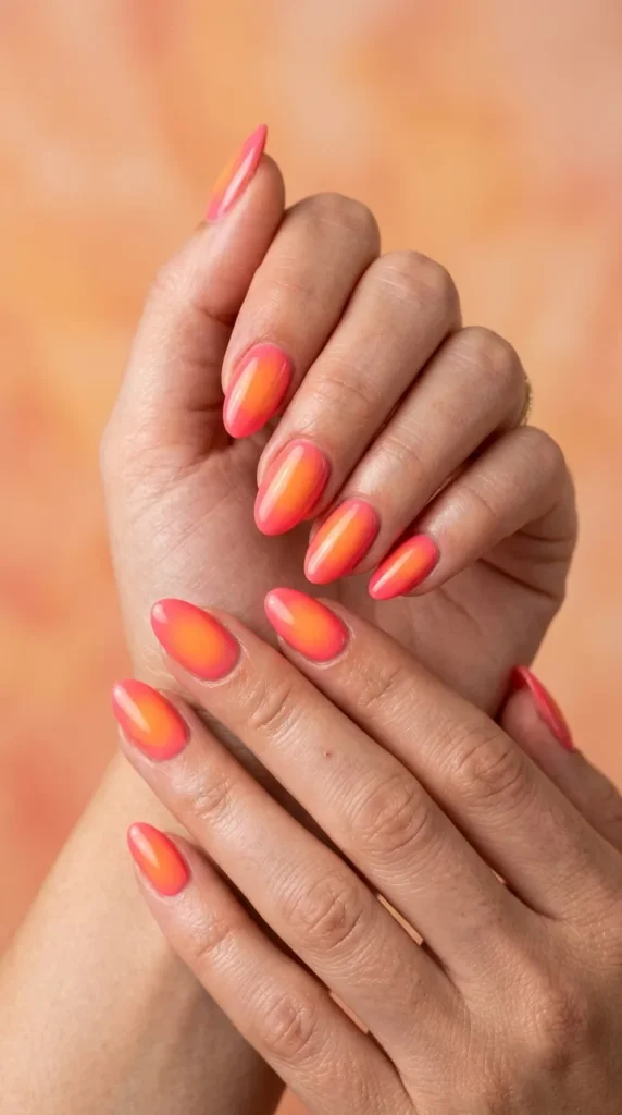 Pink and Orange Aura Nails