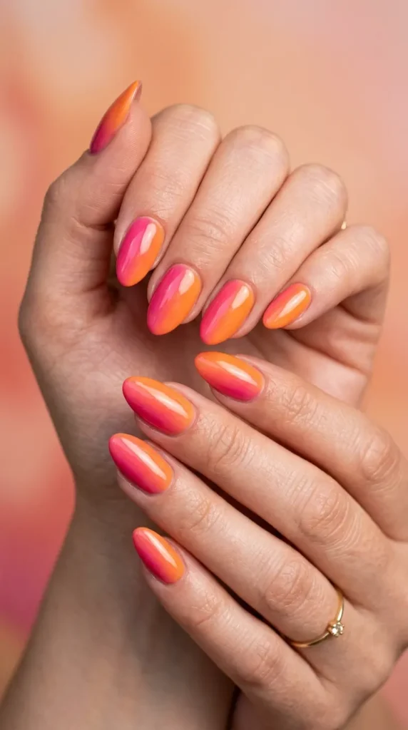Pink and Orange Ombre Nails