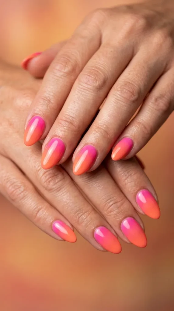 Pink and Orange Sunset Nails