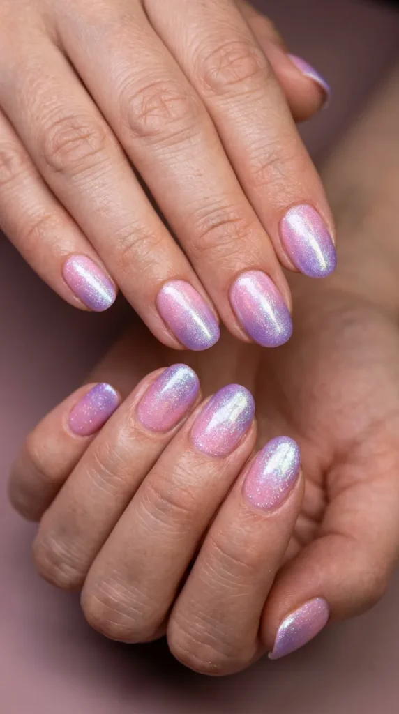 Pink aurora glow ombre nails (glitter finish)