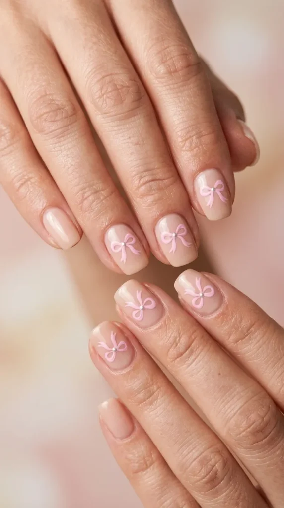 Pink Bow Nails