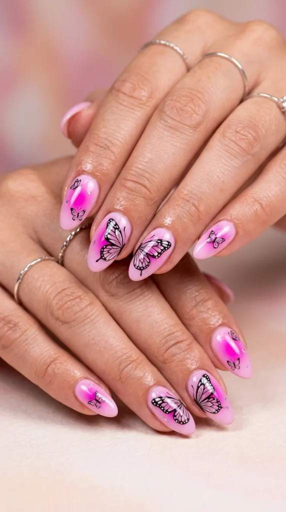 Pink Butterfly Aura Nails
