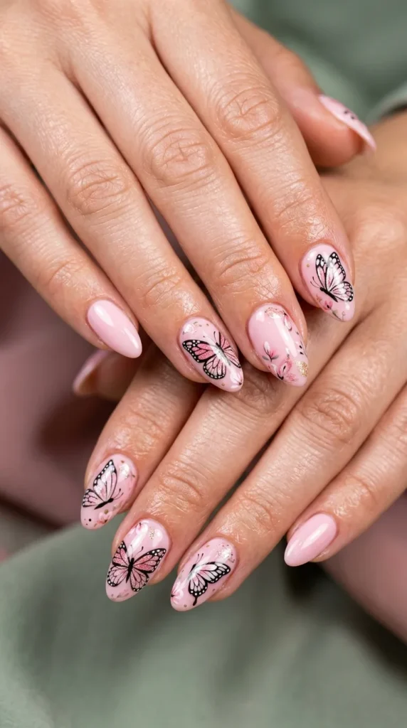 Pink Butterfly Nails