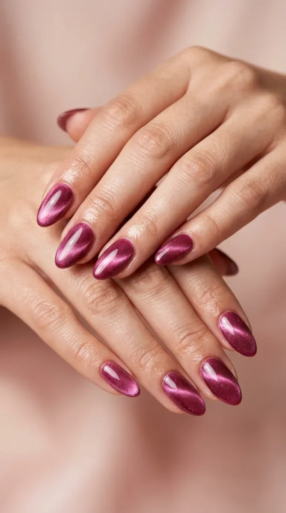 Pink cat eye magnetic nails