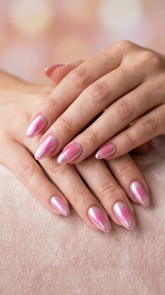 Pink Chrome Aura Nails