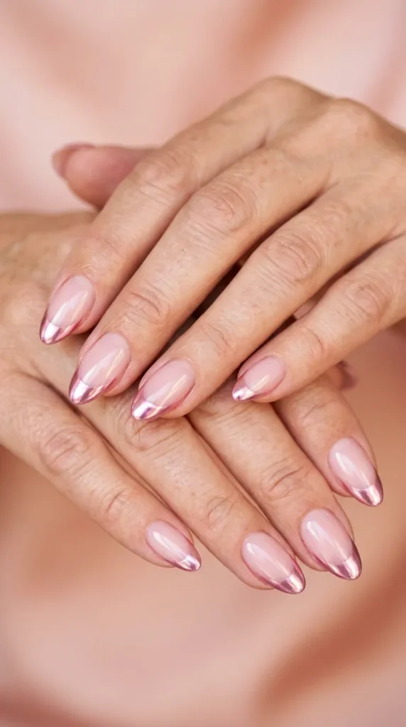 Pink chrome French manicure