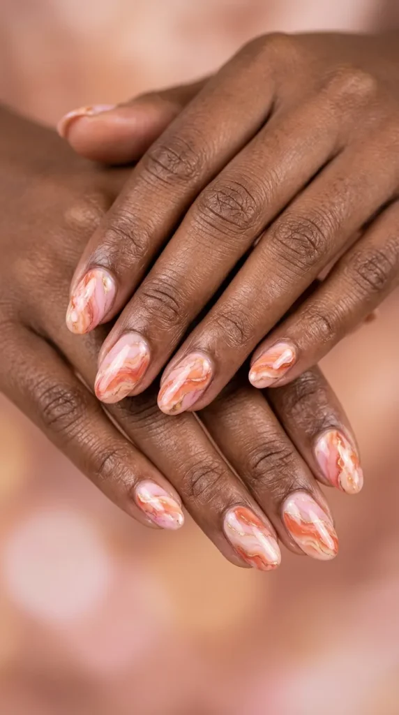 Pink coral marble nails