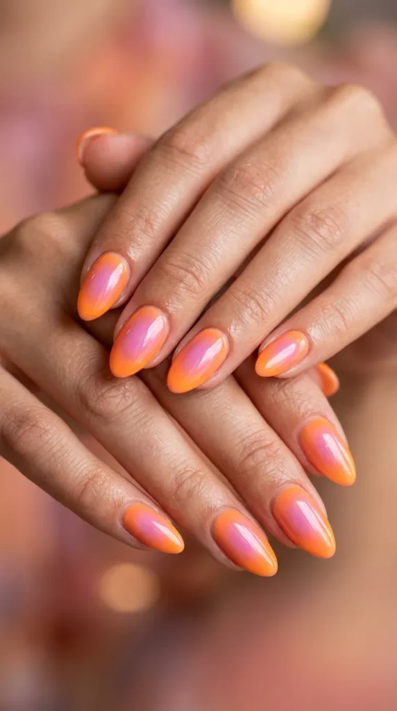Pink core orange aura nails