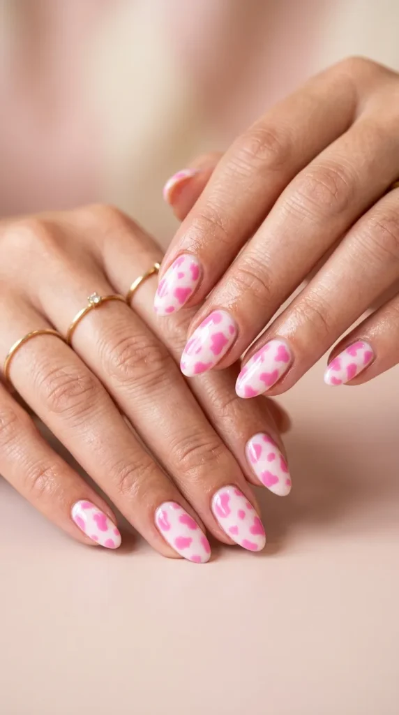 Pink Cow Print Nails