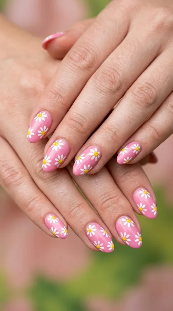 Pink Daisy Nails