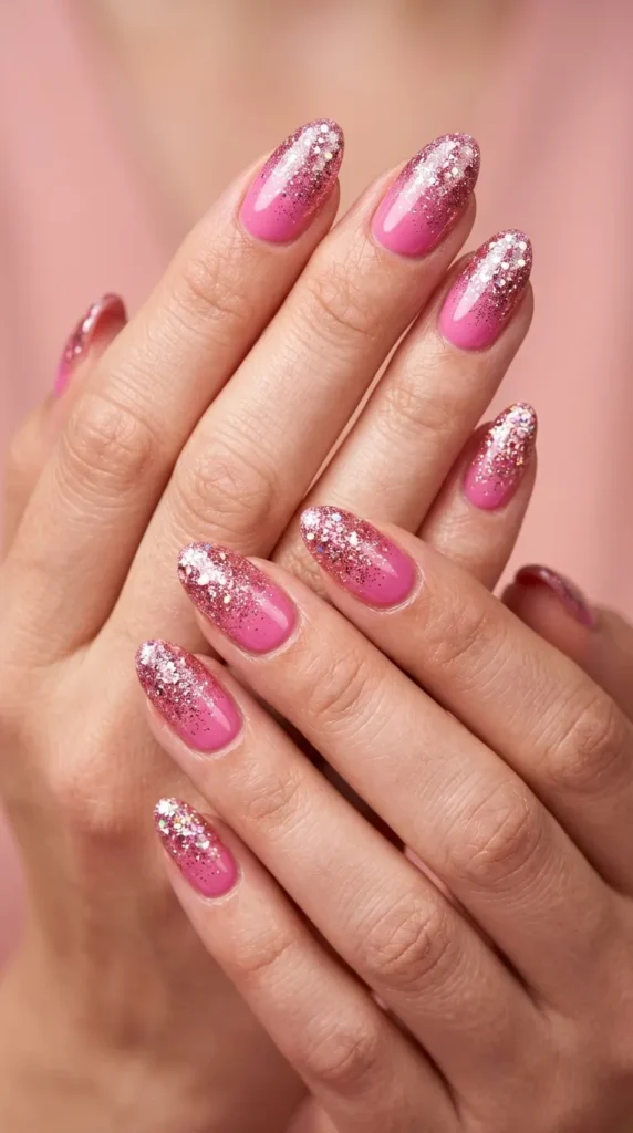 Pink Glitter Ombre Nails
