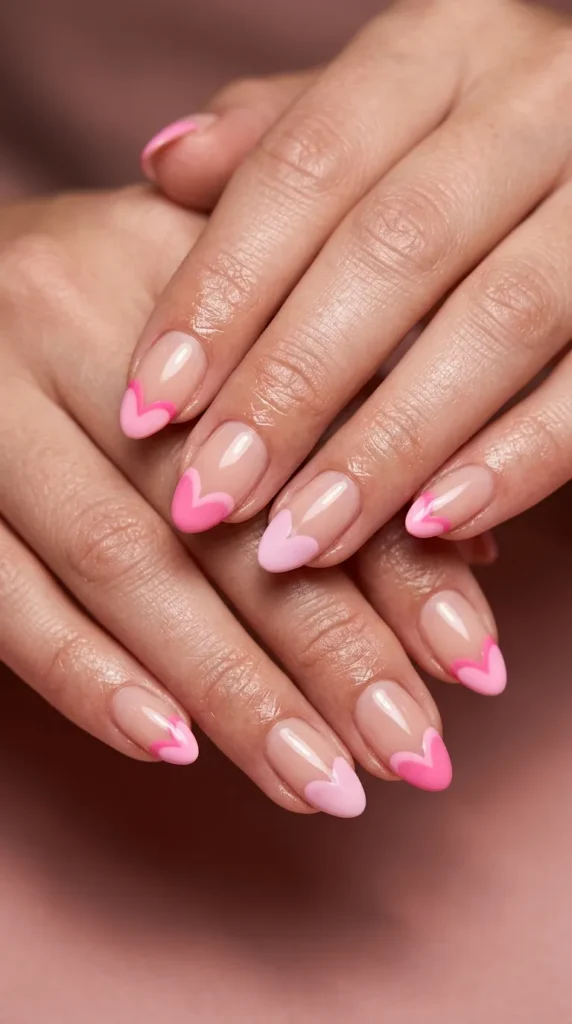 Pink Heart French Tips