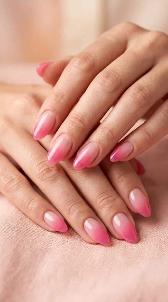Pink jelly ombre translucent nails