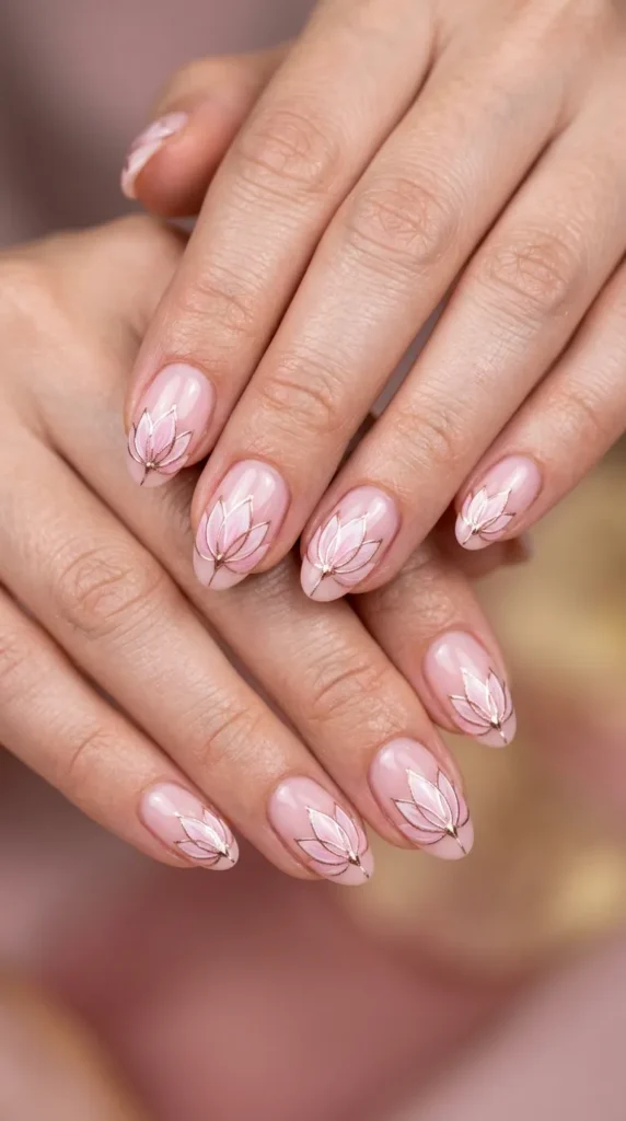 Pink Lotus Inspired Minimal Nail Design