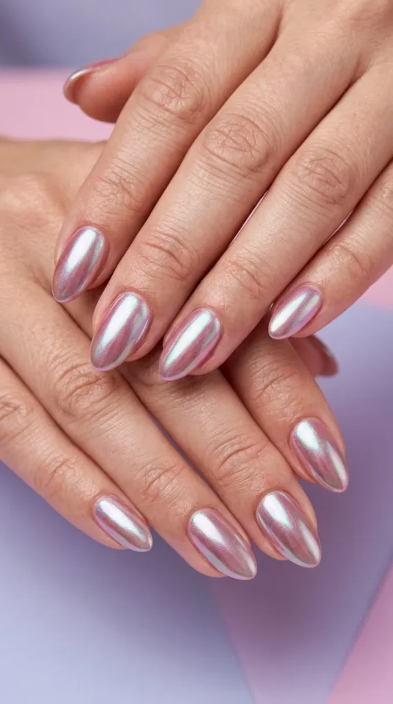 Pink Mermaid Chrome Nails
