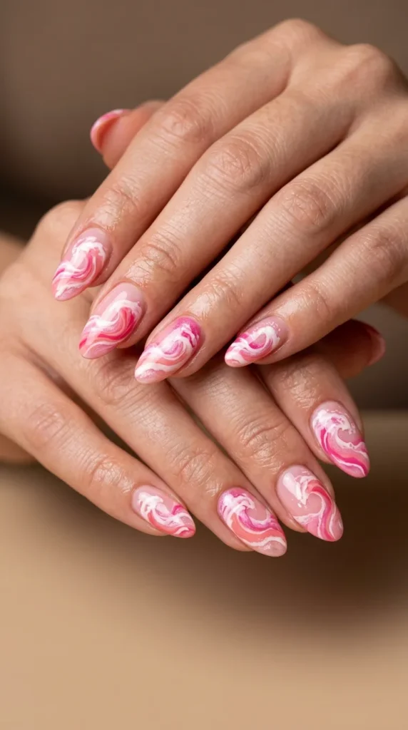 Pink Ocean Wave Nails