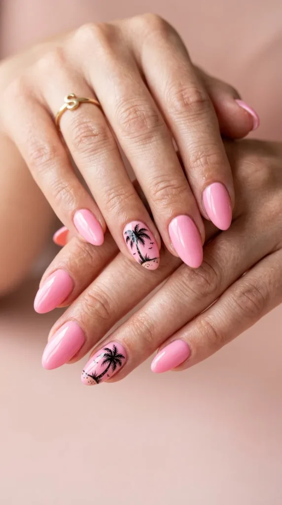 Pink Palm Tree Nails