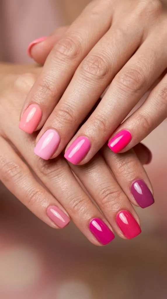 Pink Rainbow Skittle Nails