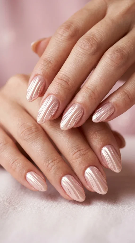 Pink Shell Chrome Nails