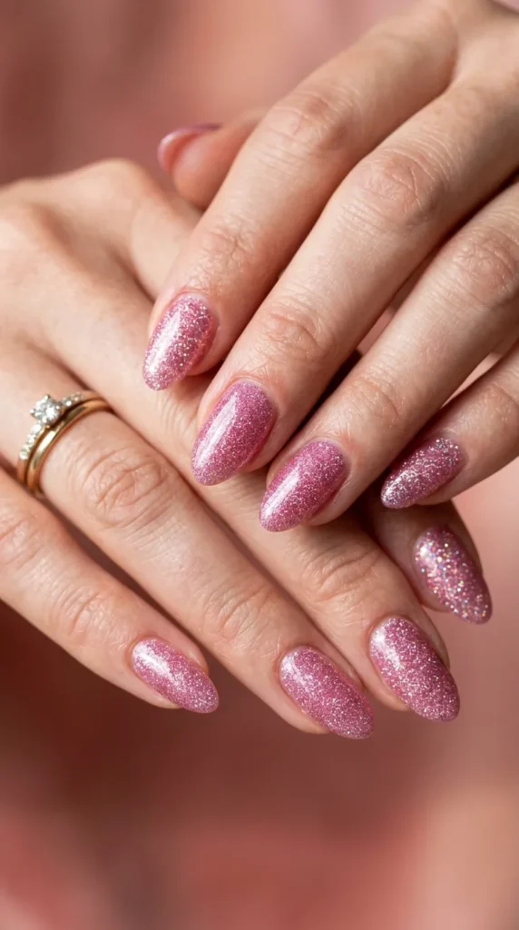 Pink Sparkly Gel Nails