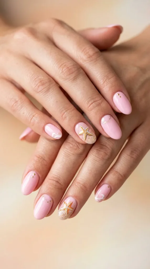 Pink Starfish Beach Nails