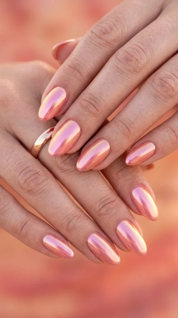 Pink Sunset Chrome Nails