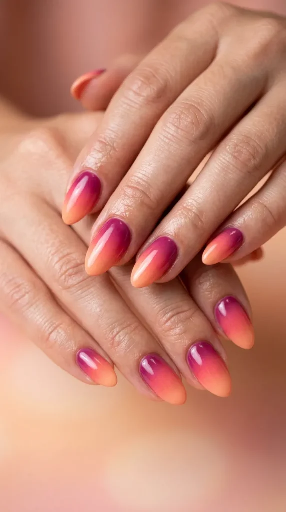 Pink Sunset Ombre Nails