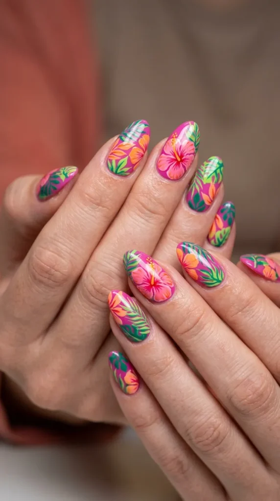 Pink Tropical Bloom Nails