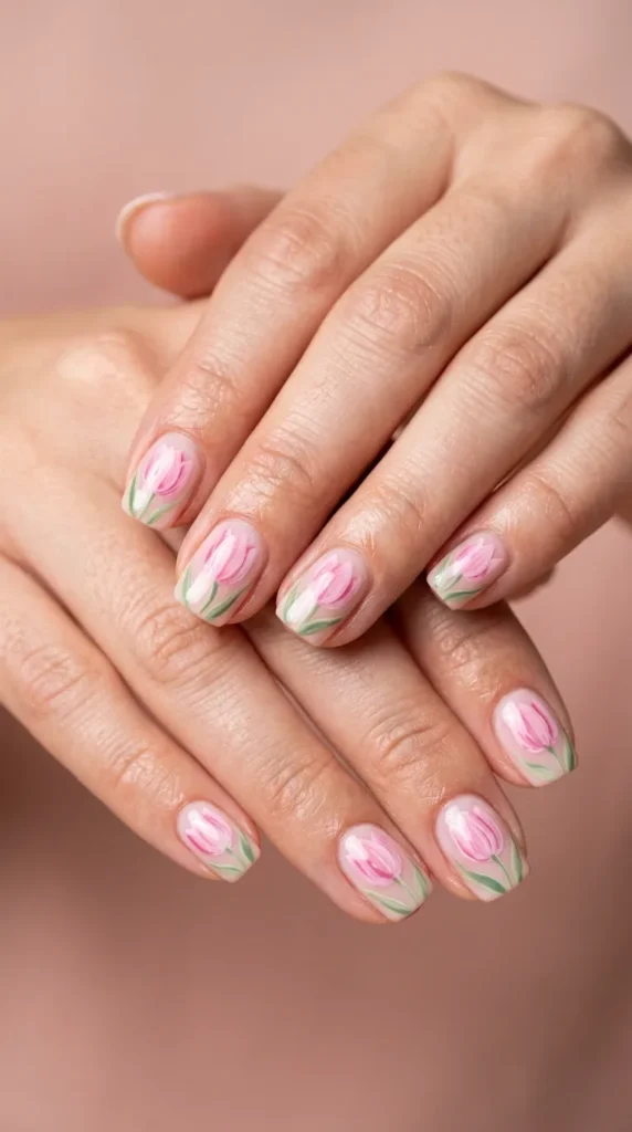 Pink Tulip Inspired Nail Set
