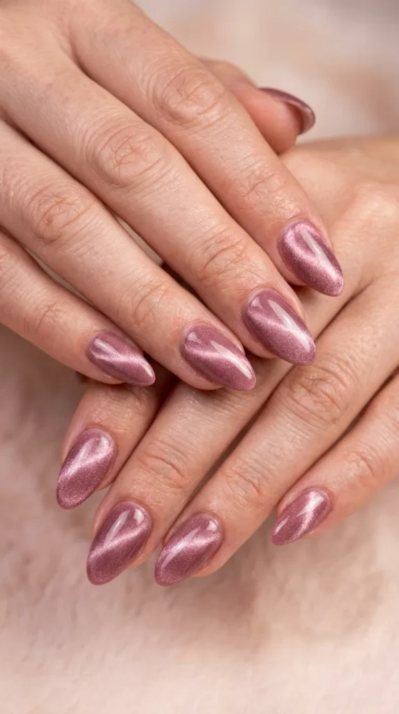 Pink Velvet Cat Eye Nails