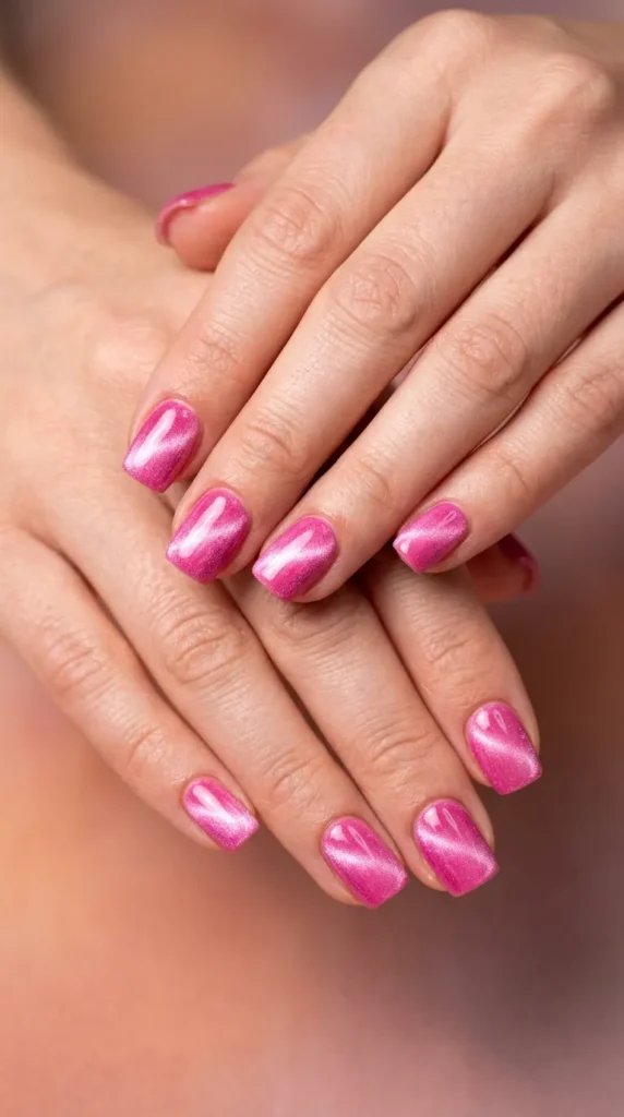 Pink Velvet Cat Eye Square Nails
