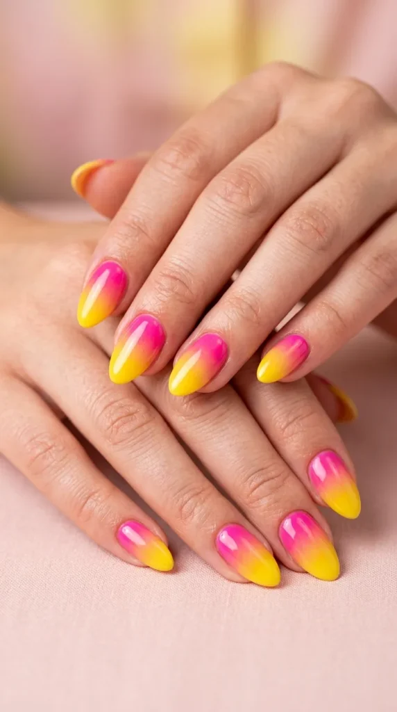 Pink & Yellow Ombre Nails