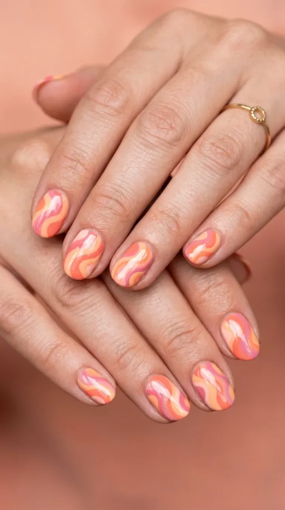 pinkorange swirl abstract nails