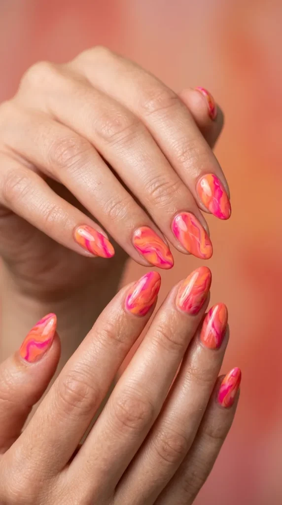 Pink-to-orange sunset marble blend