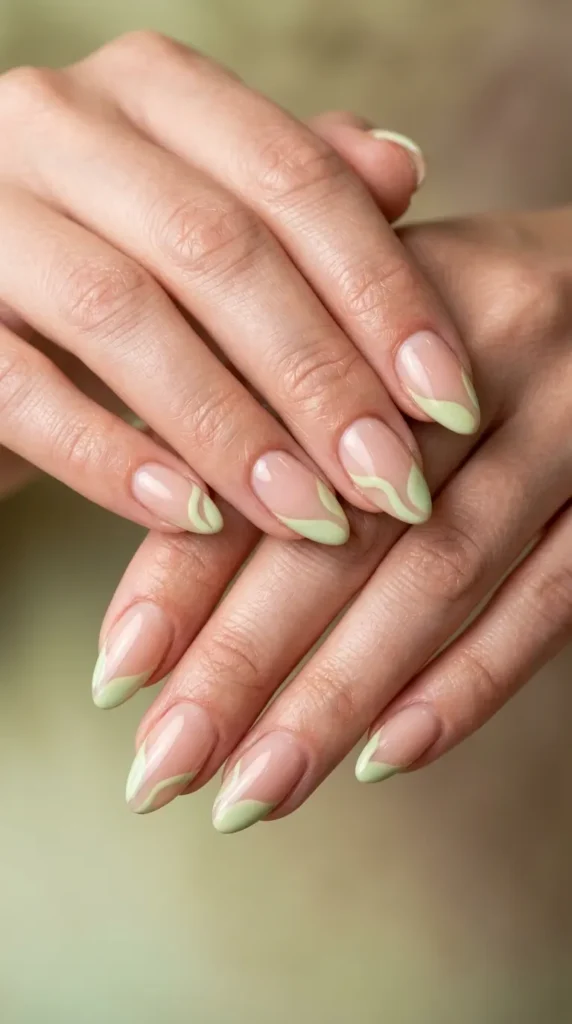 Pistachio Abstract French Tips