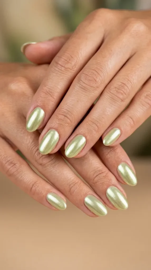 Pistachio Chrome Nails