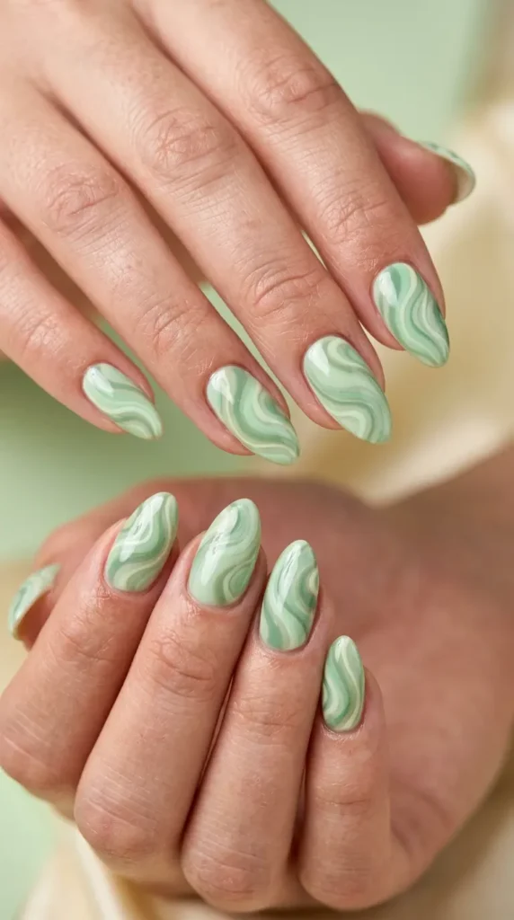 Pistachio Swirl Nails