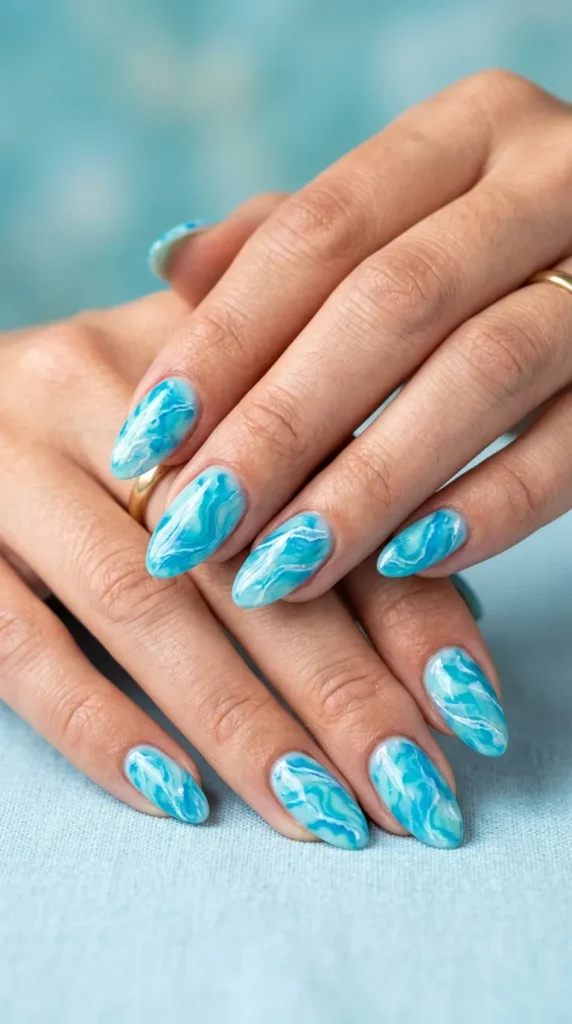 Pool Water Inspired Nails