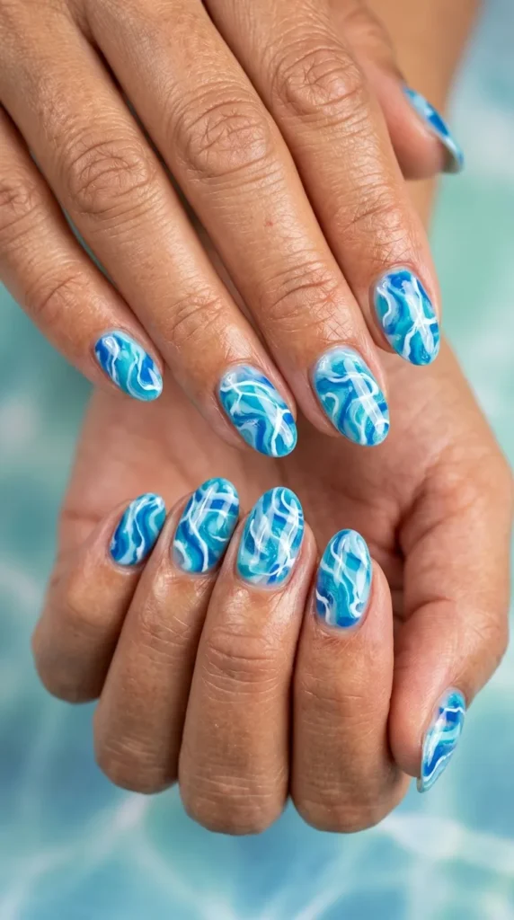 Pool Water Ripple Nails