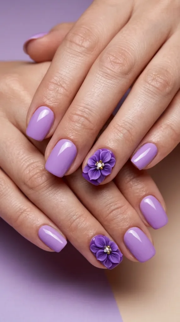 Purple 3D Flower Nails