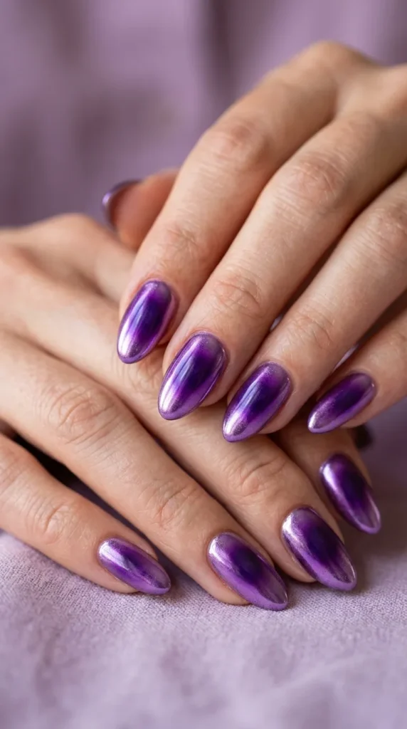 Purple aura chrome nails
