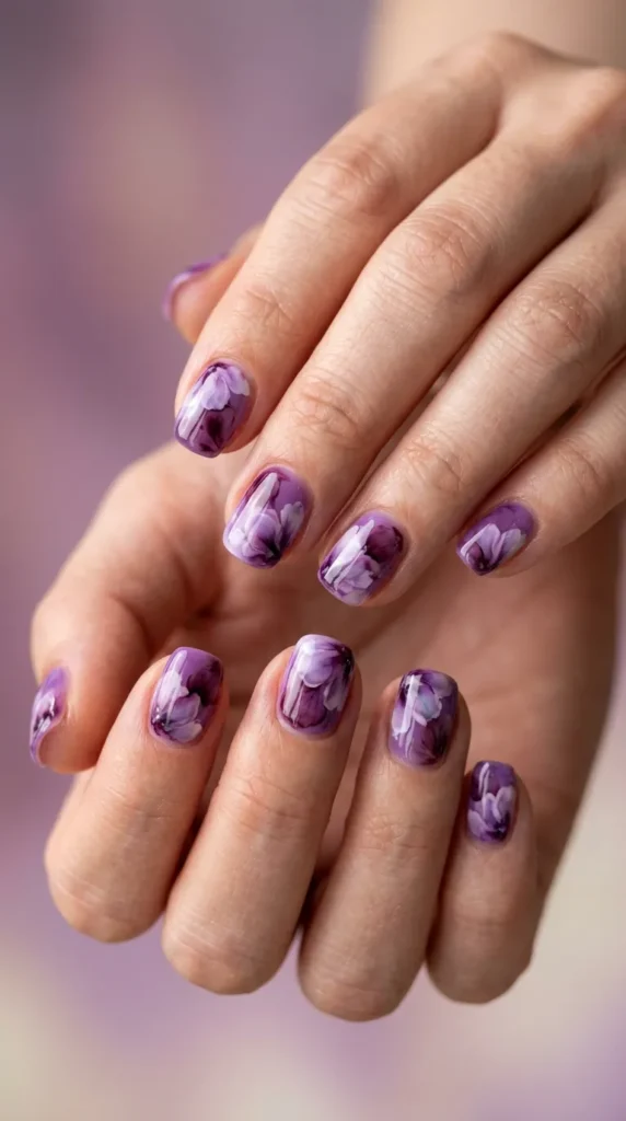 Purple Blooming Gel Flower Nails