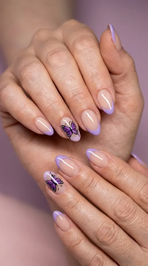 Purple Butterfly French Tips