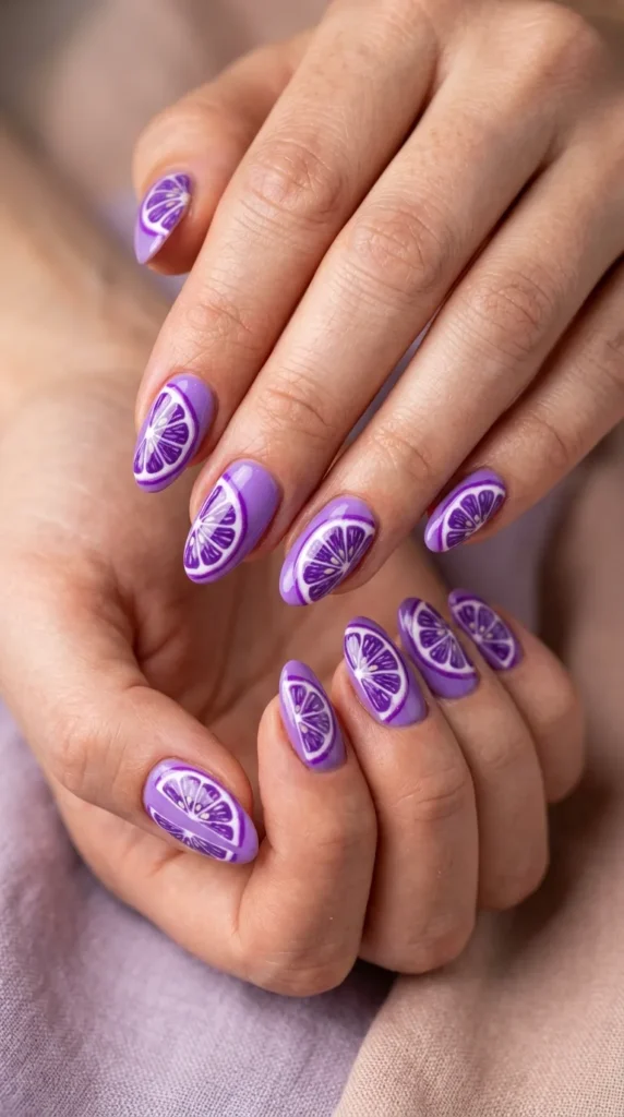 Purple Lemon Slice Nail Art
