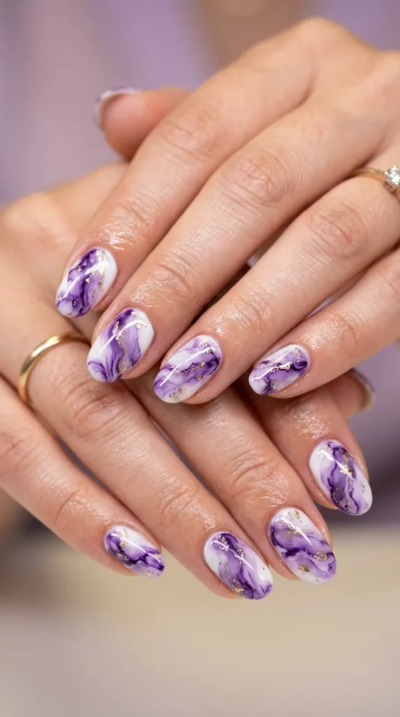 Purple Marble Swirl Nails