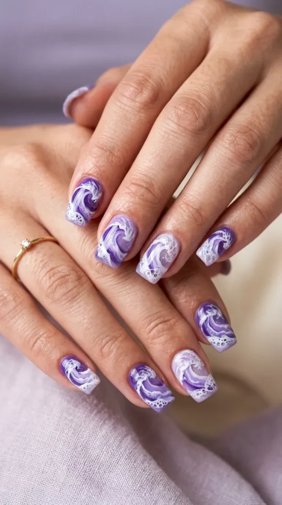 Purple Ocean Wave Nail Design
